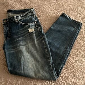 Silver Jeans Women’s Distressed Blue Relaxed Jeans Boyfriend Size 16 - 29